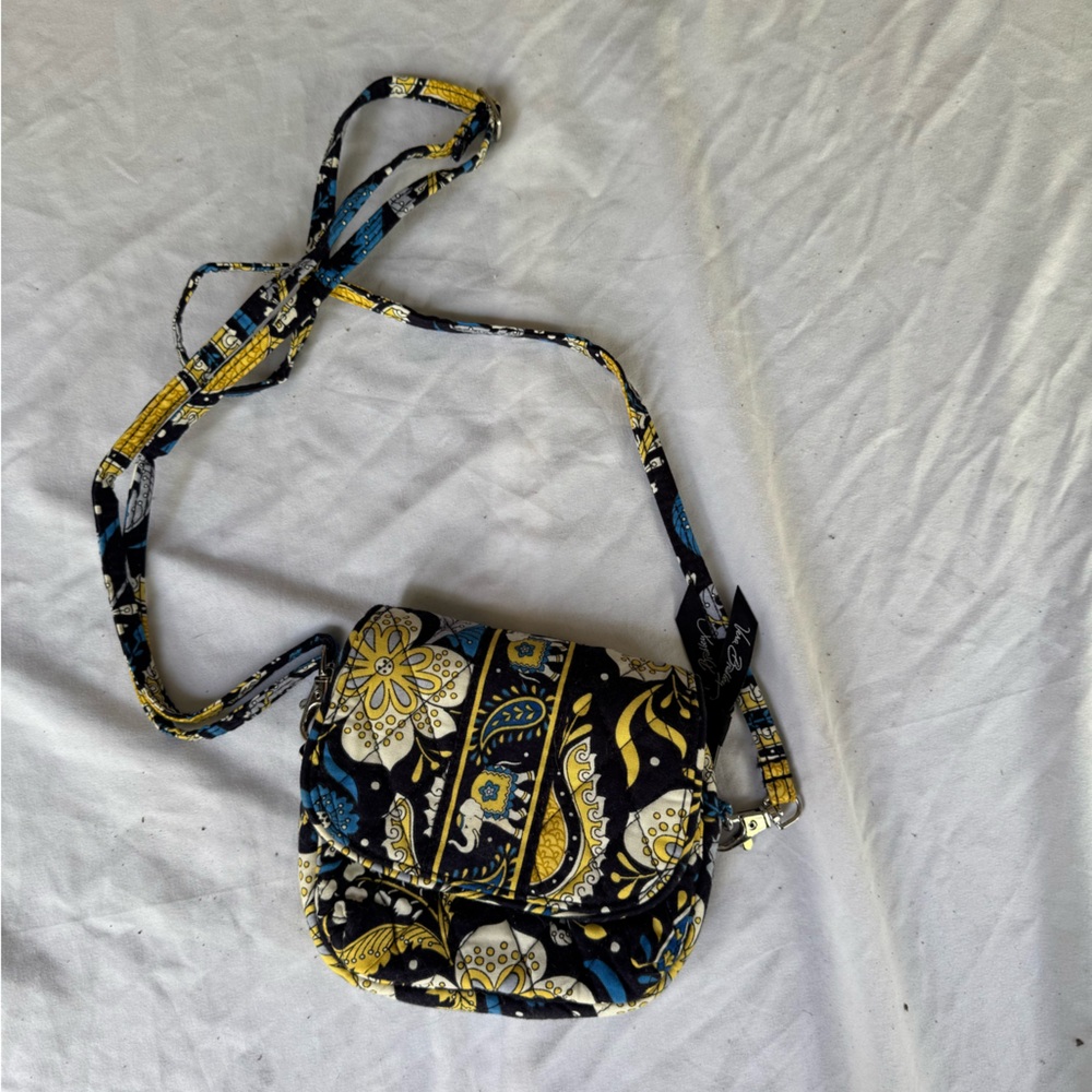 Vera Bradley Quilted Crossbody in Black, Yellow & Blue Floral Paisley